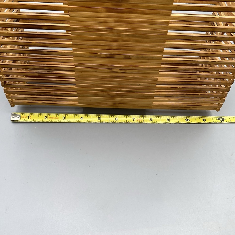 Vintage JOHN WIND Folding Basket Handbag Purse Bamboo Taiwan Boho Folds Flat - Picture 9 of 12